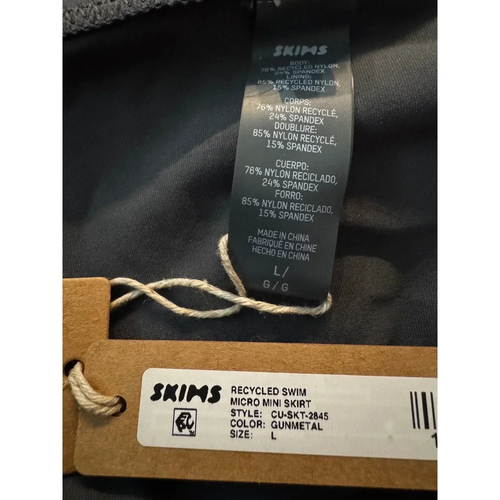 SKIMS Recycled Swim Micro Mini Skirt Gunmetal Grey Women's Size L NEW